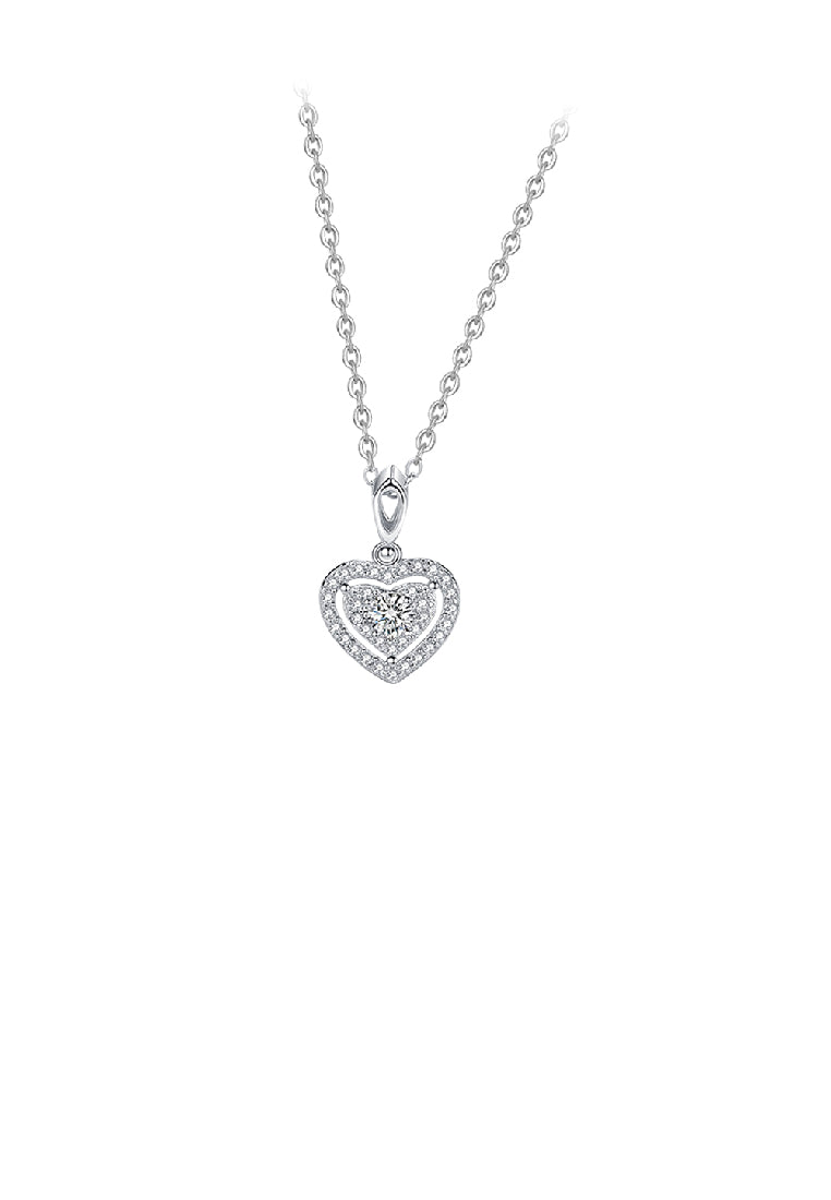 925 Sterling Silver Simple Brilliant Heart Pendant with Cubic Zirconia and Necklace - Luxurious Look