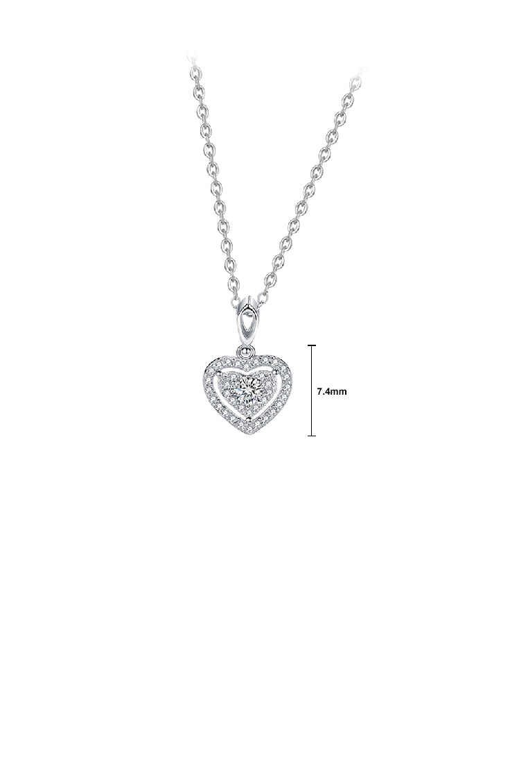 925 Sterling Silver Simple Brilliant Heart Pendant with Cubic Zirconia and Necklace - Luxurious Look