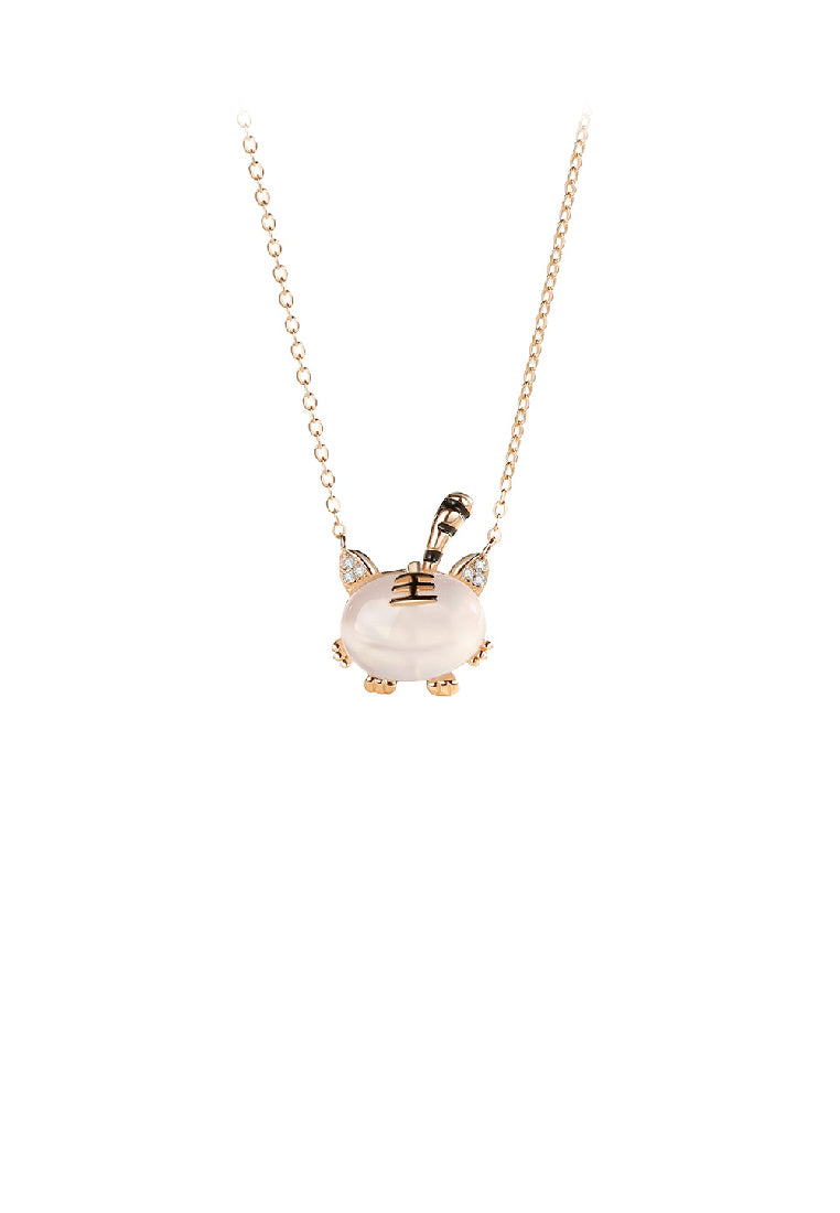 925 Sterling Silver Plated Rose Gold Fashion Personality Zodiac Tiger Imitation Chalcedony Pendant with Necklace
