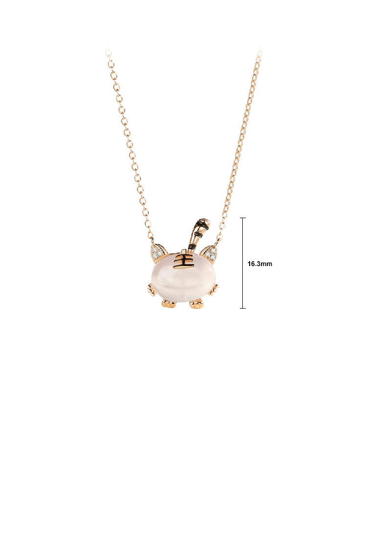 925 Sterling Silver Plated Rose Gold Fashion Personality Zodiac Tiger Imitation Chalcedony Pendant with Necklace