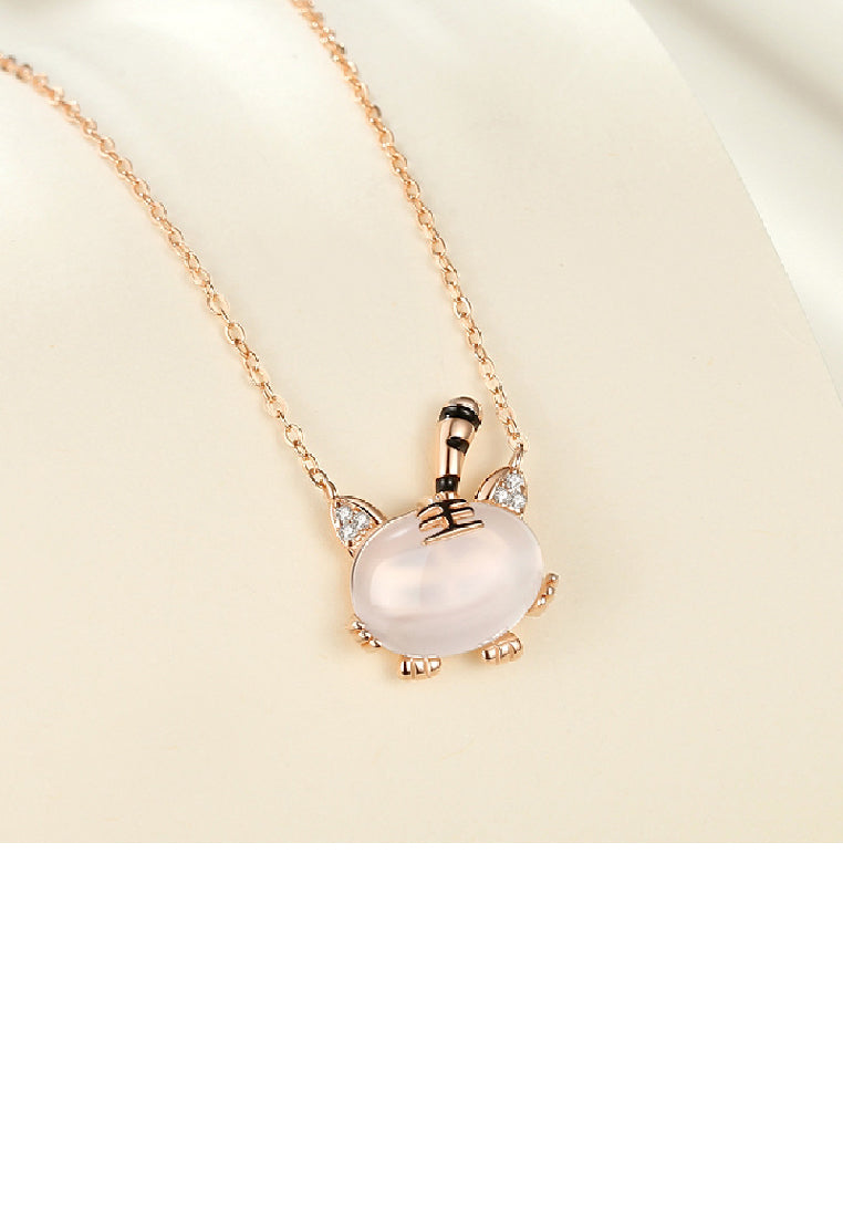 925 Sterling Silver Plated Rose Gold Fashion Personality Zodiac Tiger Imitation Chalcedony Pendant with Necklace