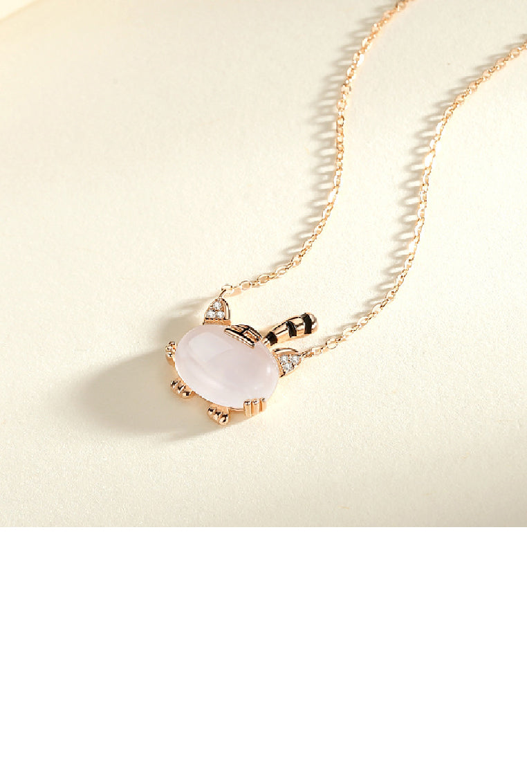 925 Sterling Silver Plated Rose Gold Fashion Personality Zodiac Tiger Imitation Chalcedony Pendant with Necklace