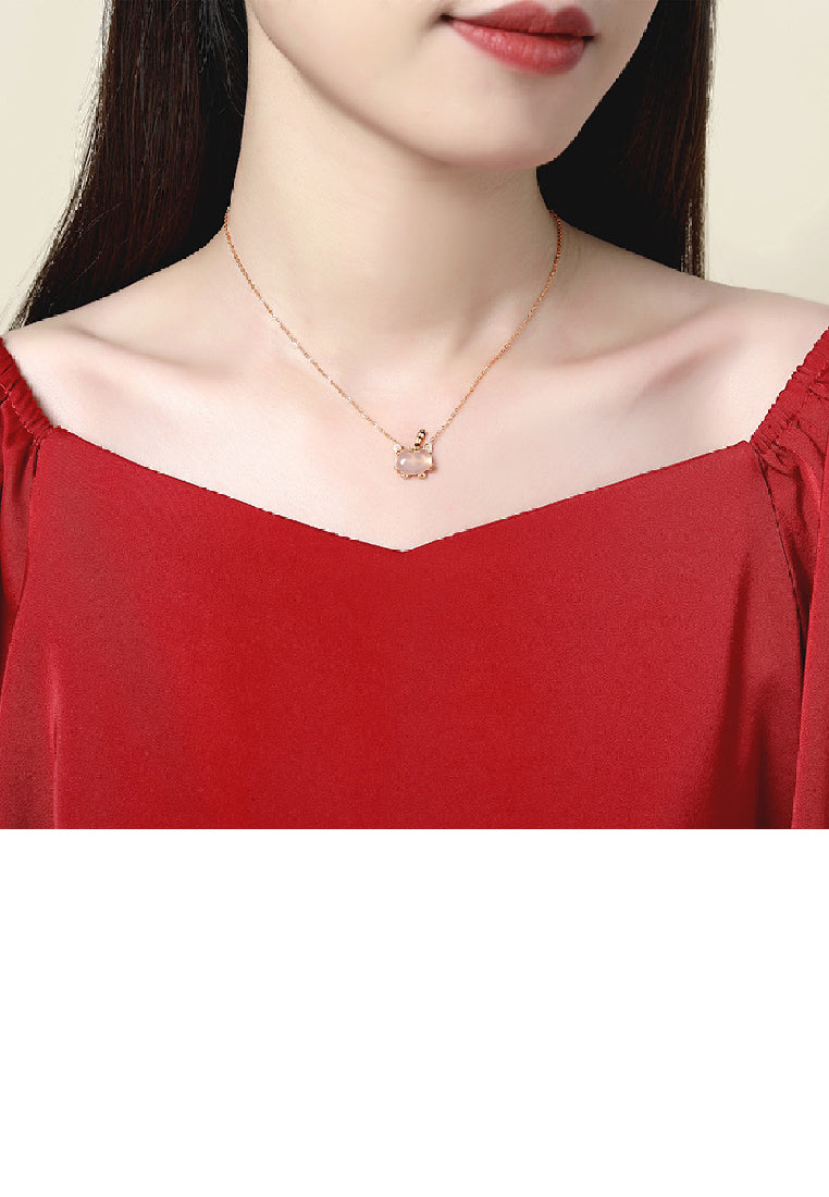 925 Sterling Silver Plated Rose Gold Fashion Personality Zodiac Tiger Imitation Chalcedony Pendant with Necklace