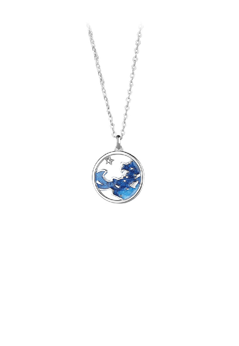 925 Sterling Silver Fashionable Creative Enamel Galaxy Map Hollow Geometric Couple Pendant with Necklace For Men
