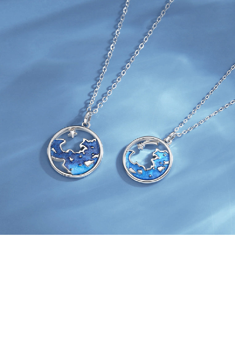 925 Sterling Silver Fashionable Creative Enamel Galaxy Map Hollow Geometric Couple Pendant with Necklace For Men