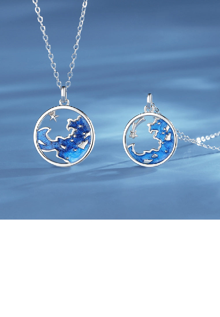 925 Sterling Silver Fashionable Creative Enamel Galaxy Map Hollow Geometric Couple Pendant with Necklace For Men