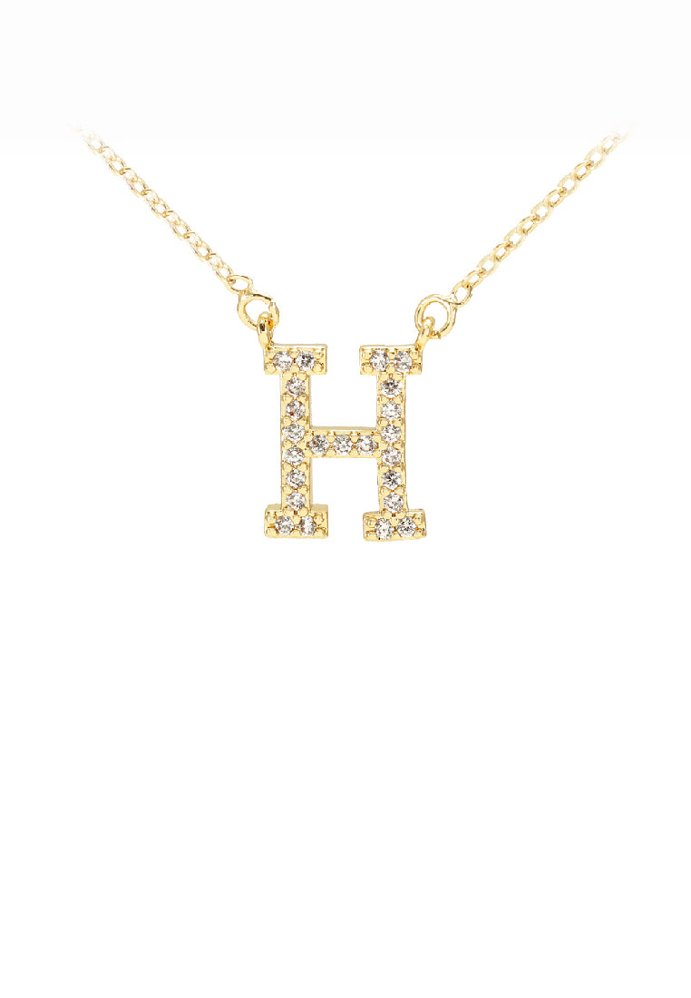 Fashion Simple Plated Gold Alphabet H Pendant with Cubic Zirconia and Necklace - Luxurious Look