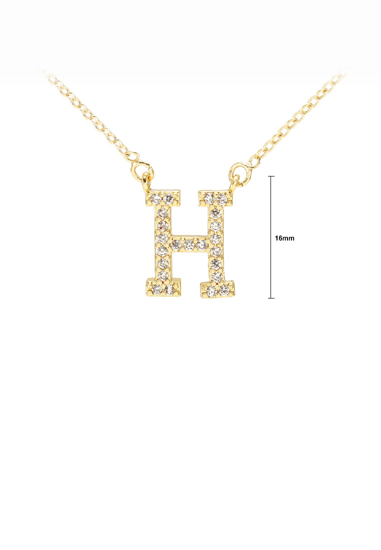 Fashion Simple Plated Gold Alphabet H Pendant with Cubic Zirconia and Necklace - Luxurious Look