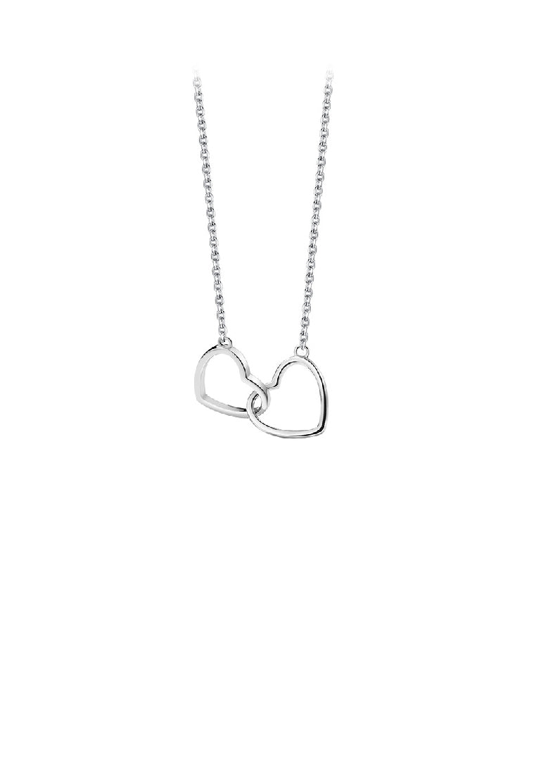 925 Sterling Silver Simple Fashion Hollow Double Heart Pendant with Necklace