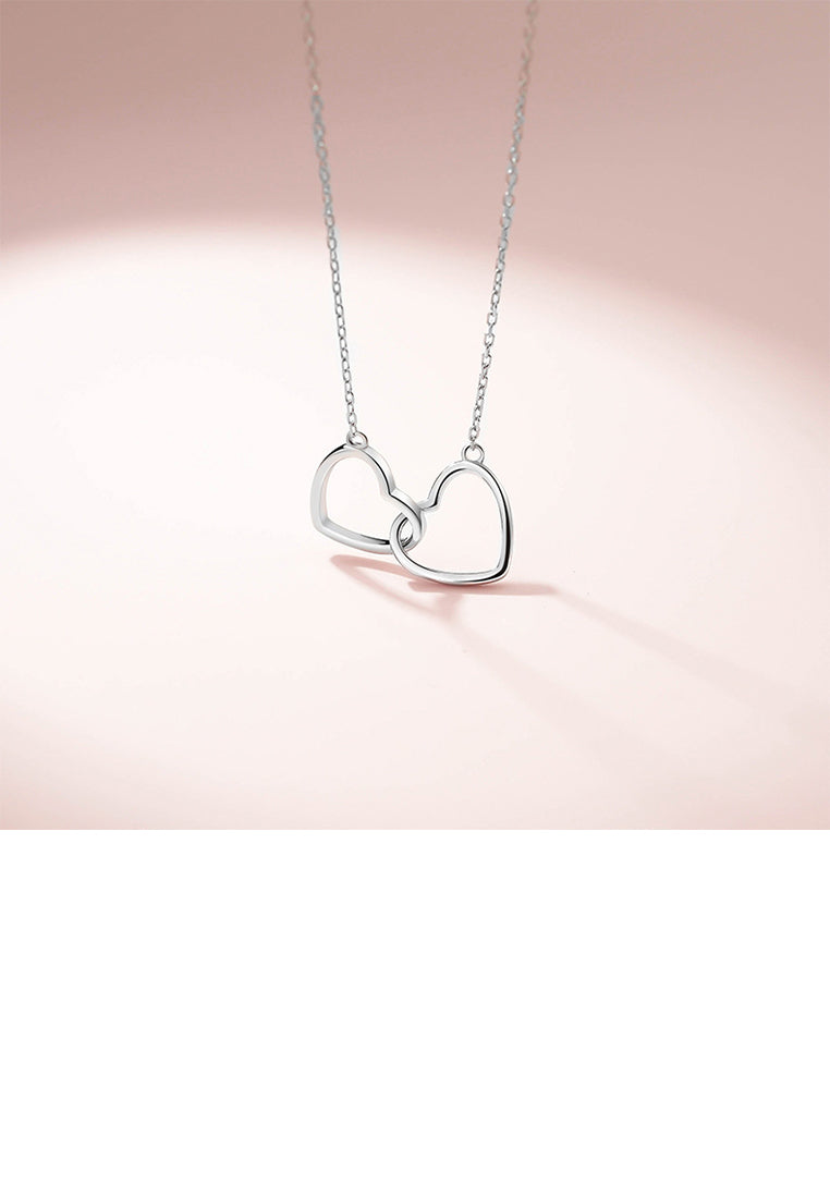 925 Sterling Silver Simple Fashion Hollow Double Heart Pendant with Necklace