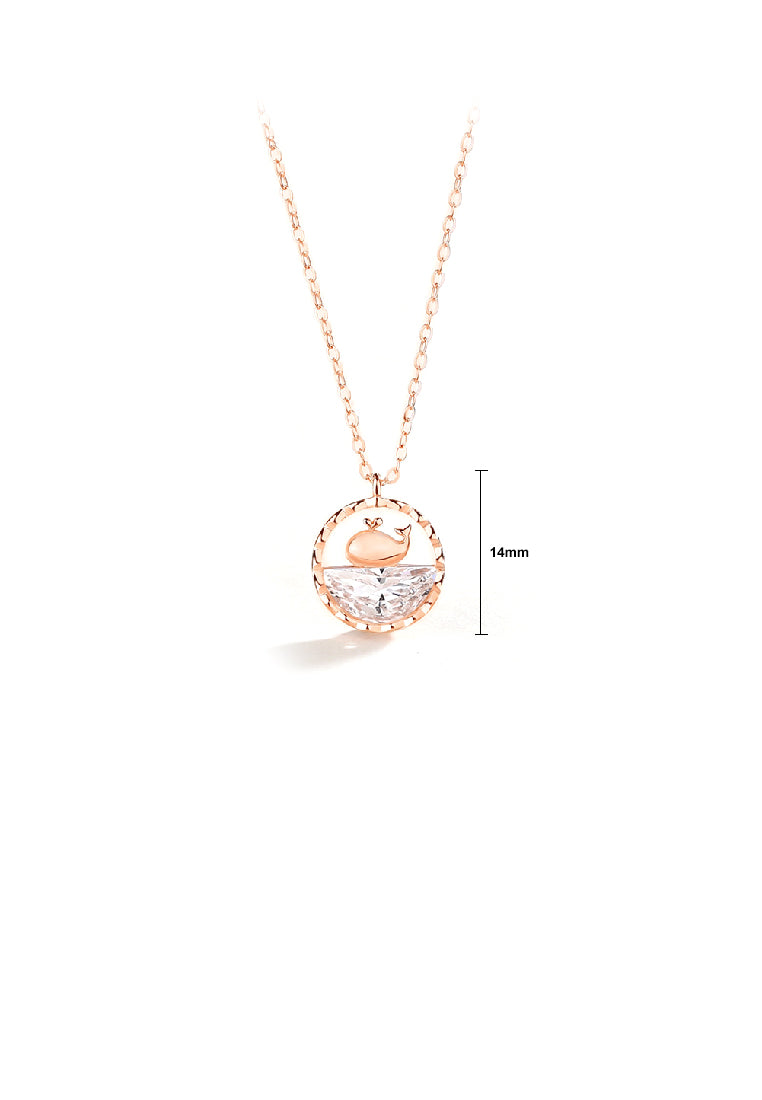 925 Sterling Silver Plated Rose Gold Fashion Cute Whale Hollow Geometric Pendant with Cubic Zirconia and Necklace - Luxurious Look