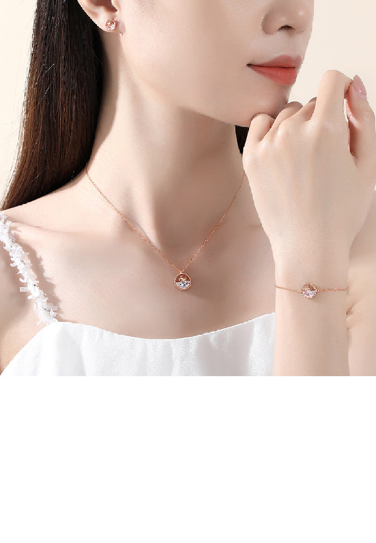 925 Sterling Silver Plated Rose Gold Fashion Cute Whale Hollow Geometric Pendant with Cubic Zirconia and Necklace - Luxurious Look