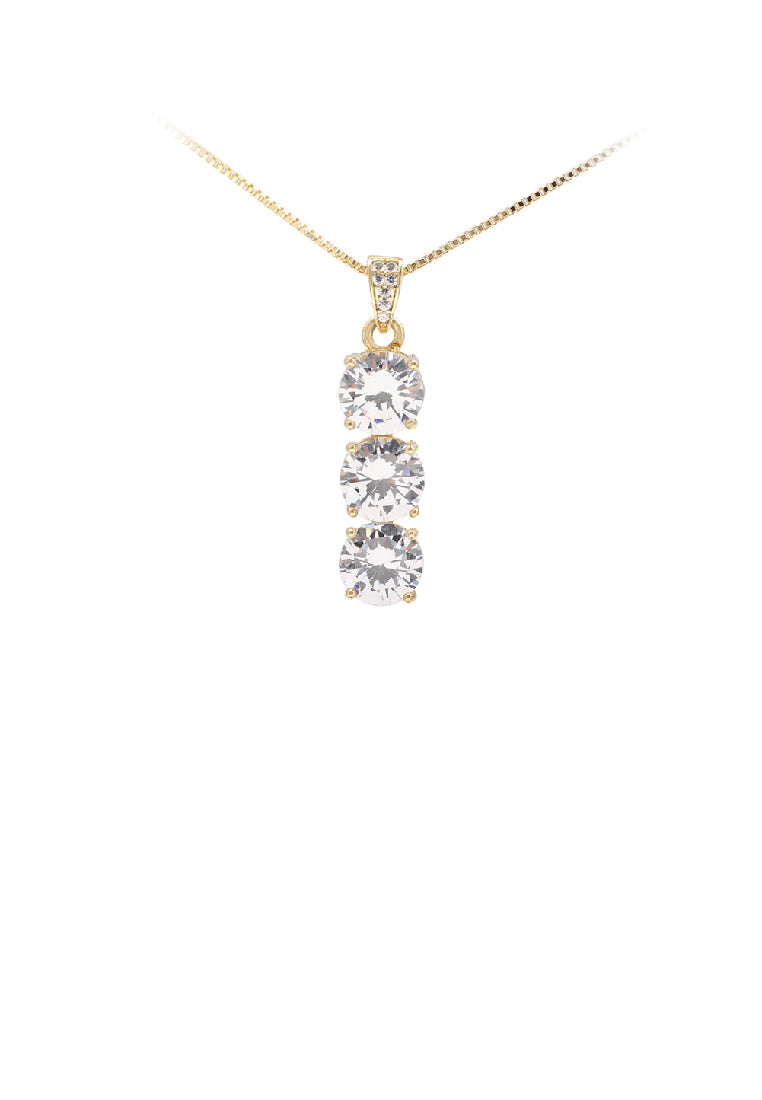 Fashion Temperament Plated Gold Geometric Round Pendant with Cubic Zirconia and Necklace - Luxurious Look