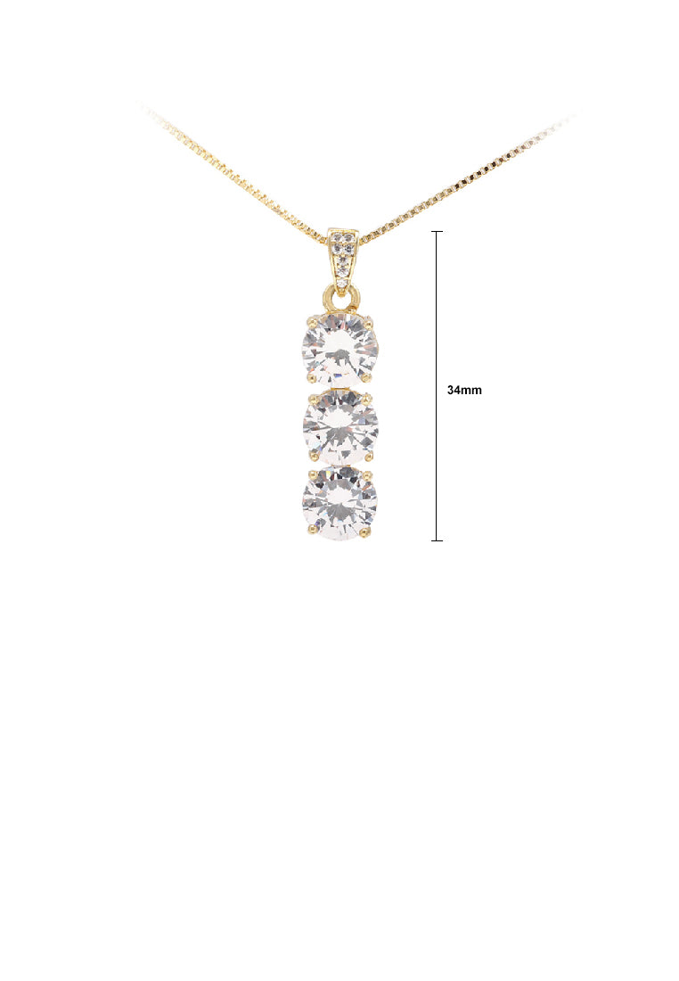 Fashion Temperament Plated Gold Geometric Round Pendant with Cubic Zirconia and Necklace - Luxurious Look