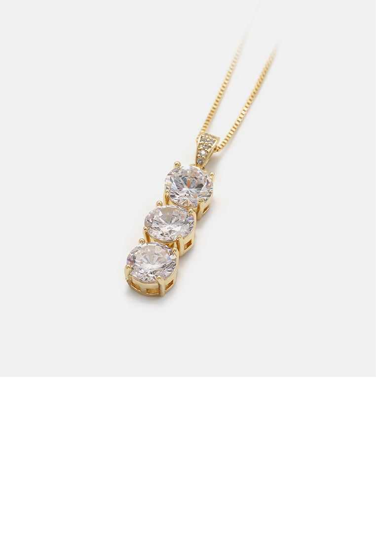 Fashion Temperament Plated Gold Geometric Round Pendant with Cubic Zirconia and Necklace - Luxurious Look