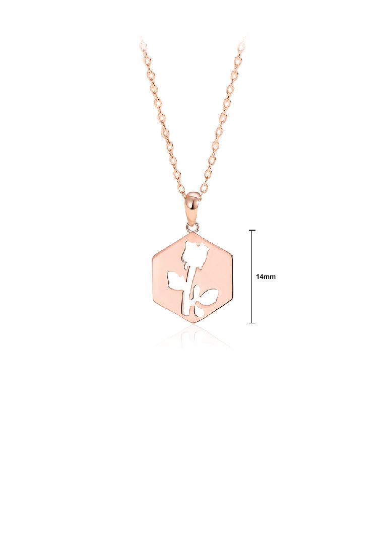 925 Sterling Silver Plated Rose Gold Hollow Rose Geometric Pendant with Necklace