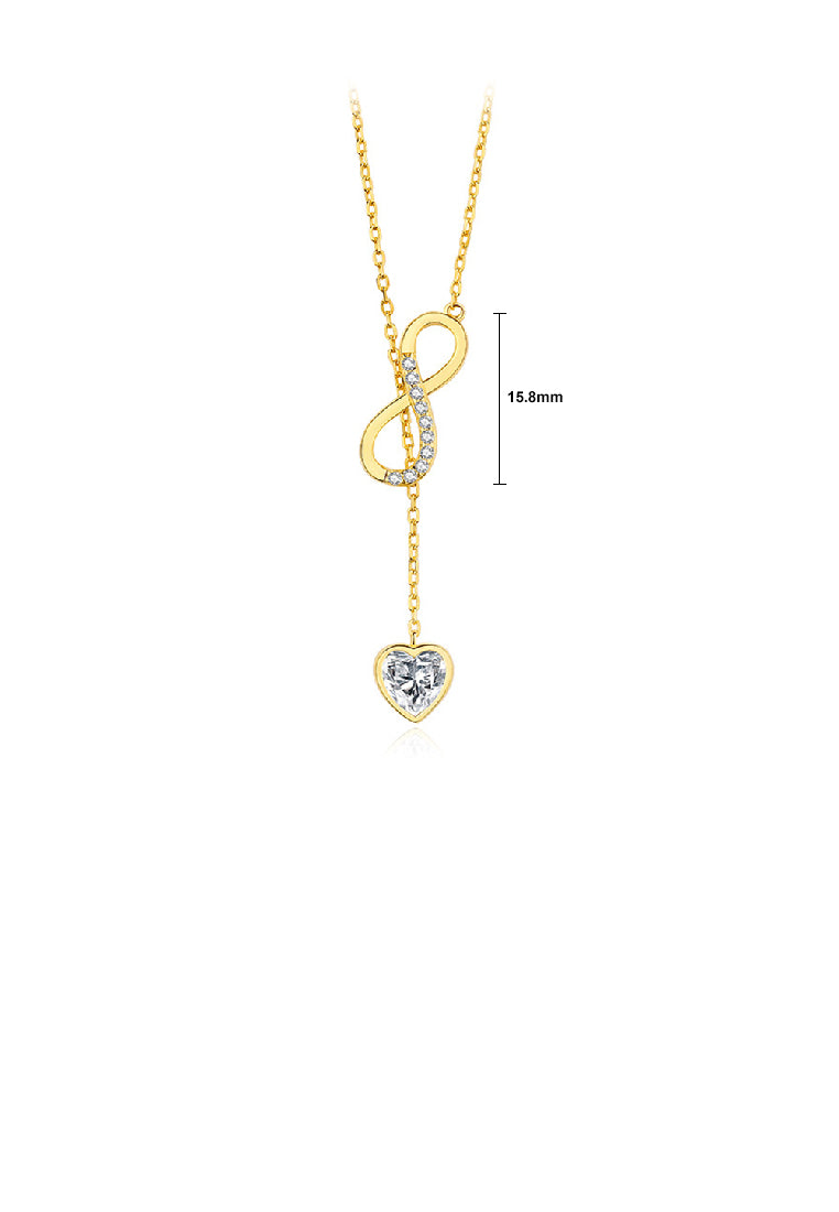 925 Sterling Silver Plated Gold Fashion Simple Infinity Symbol Heart Tassel Pendant with Cubic Zirconia and Necklace - Luxurious Look