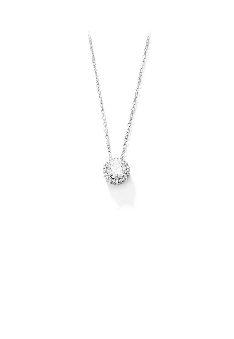925 Sterling Silver Simple Fashion Geometric Round Pendant with Cubic Zirconia and Necklace - Luxurious Look