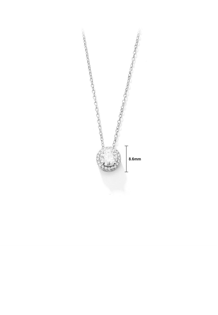 925 Sterling Silver Simple Fashion Geometric Round Pendant with Cubic Zirconia and Necklace - Luxurious Look