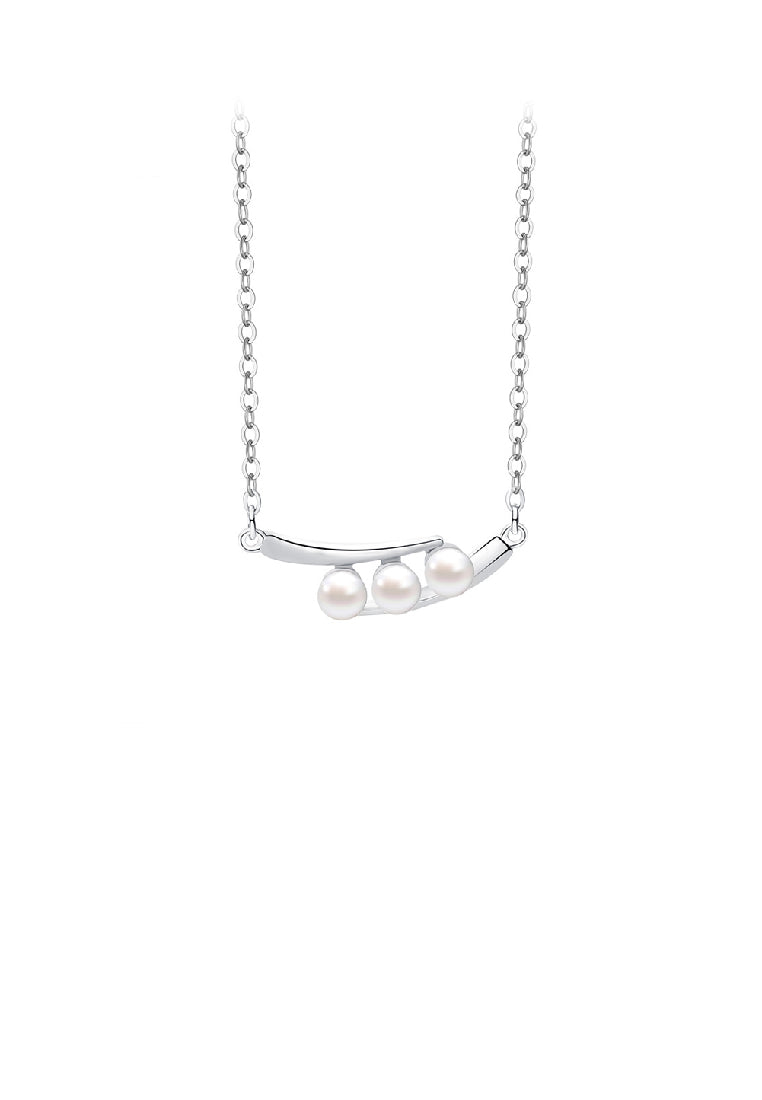 925 Sterling Silver Simple Fashion Pea Imitation Pearl Pendant with Necklace - Luxurious Look