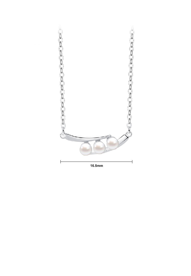 925 Sterling Silver Simple Fashion Pea Imitation Pearl Pendant with Necklace - Luxurious Look