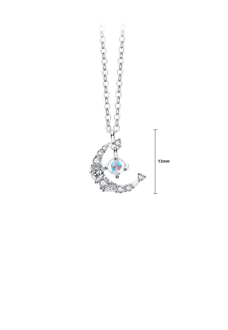 925 Sterling Silver Fashion Bright Moon Pendant with Cubic Zirconia and Necklace - Luxurious Look