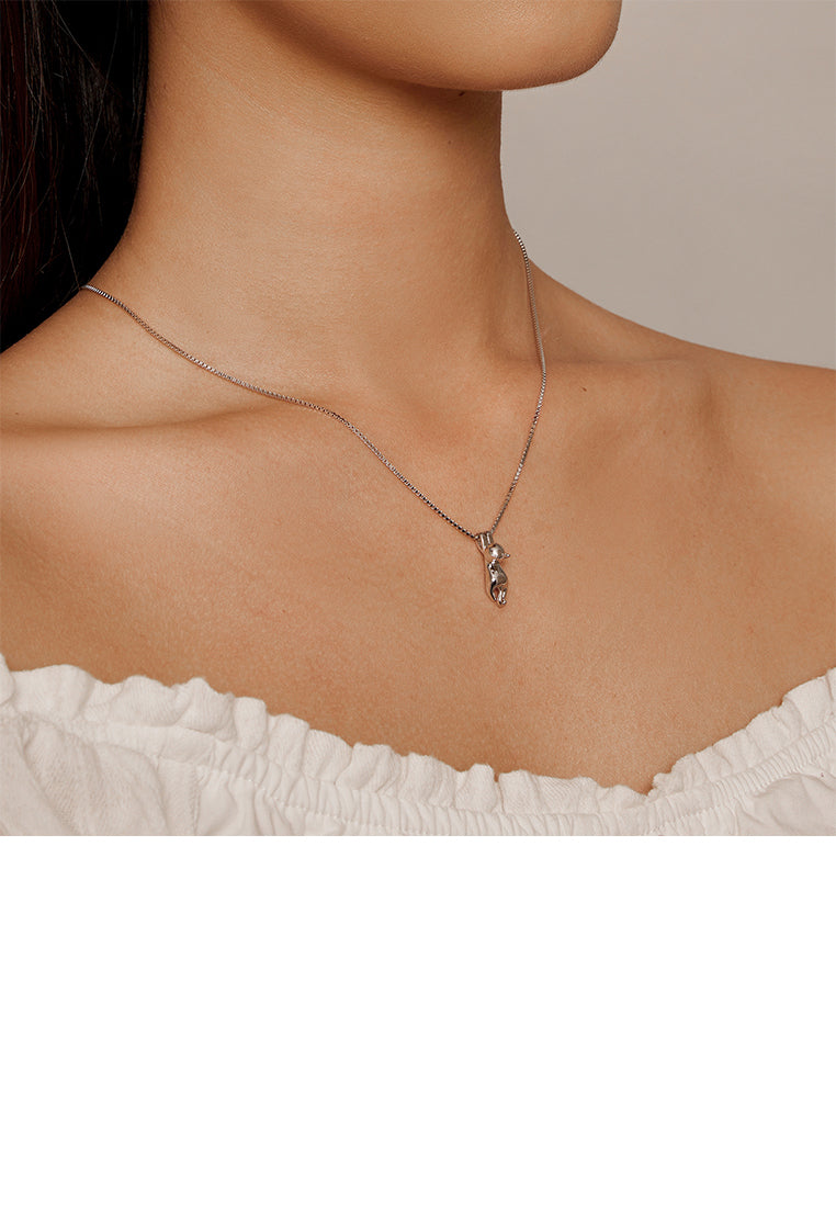 925 Sterling Silver Simple Cute Cat Pendant with Necklace