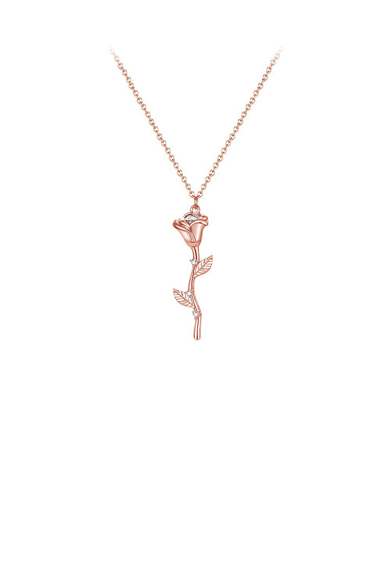 925 Sterling Silver Plated Rose Gold Fashion Simple Rose Pendant with Cubic Zirconia and Necklace - Luxurious Look