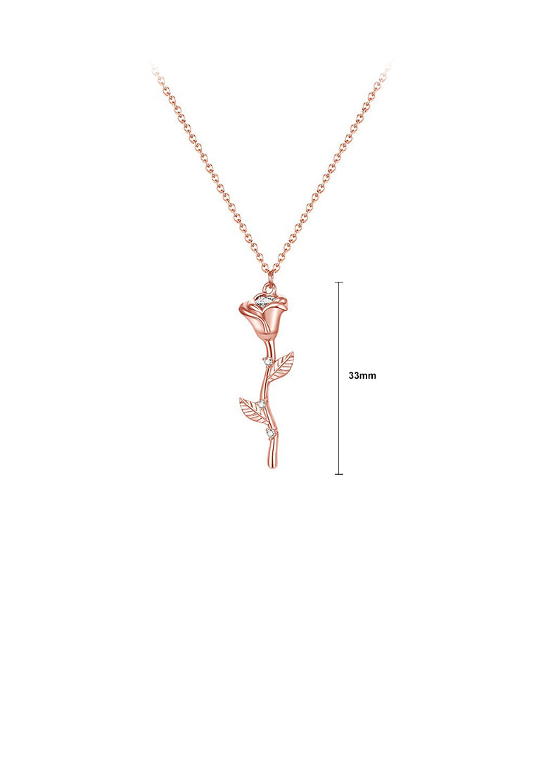 925 Sterling Silver Plated Rose Gold Fashion Simple Rose Pendant with Cubic Zirconia and Necklace - Luxurious Look