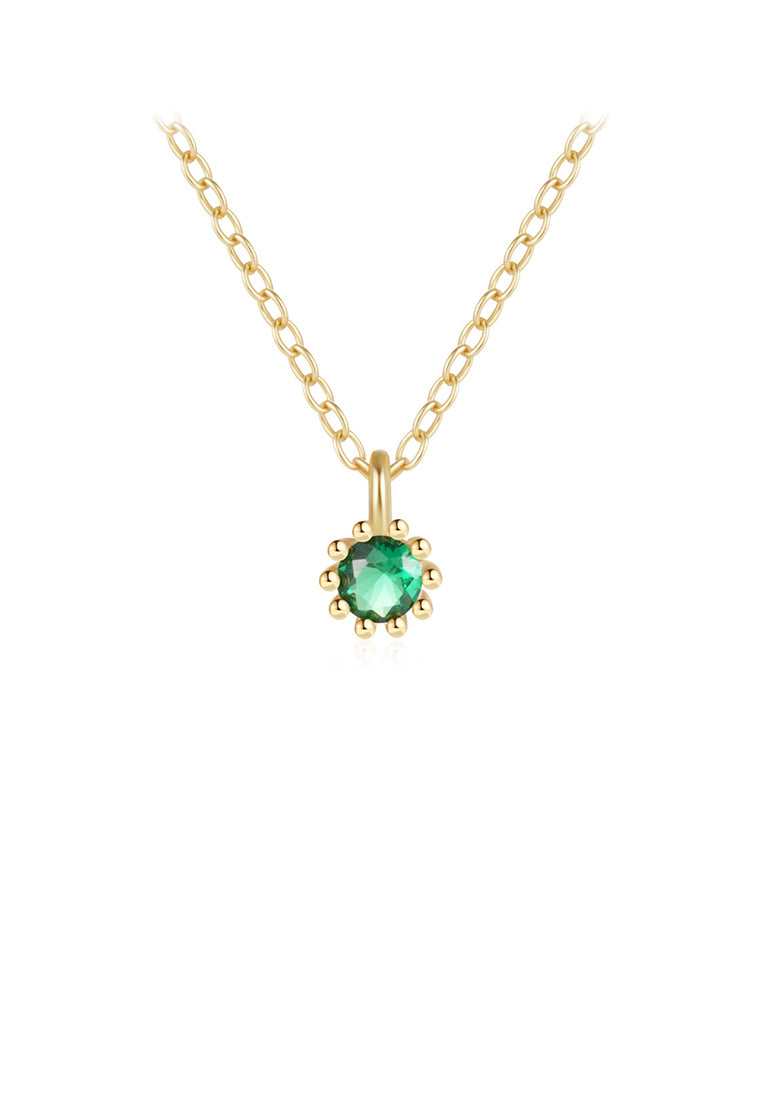 925 Sterling Silver Plated Gold Simple and Fashion Geometric Round Green Cubic Zirconia Pendant with Necklace - Luxurious Look