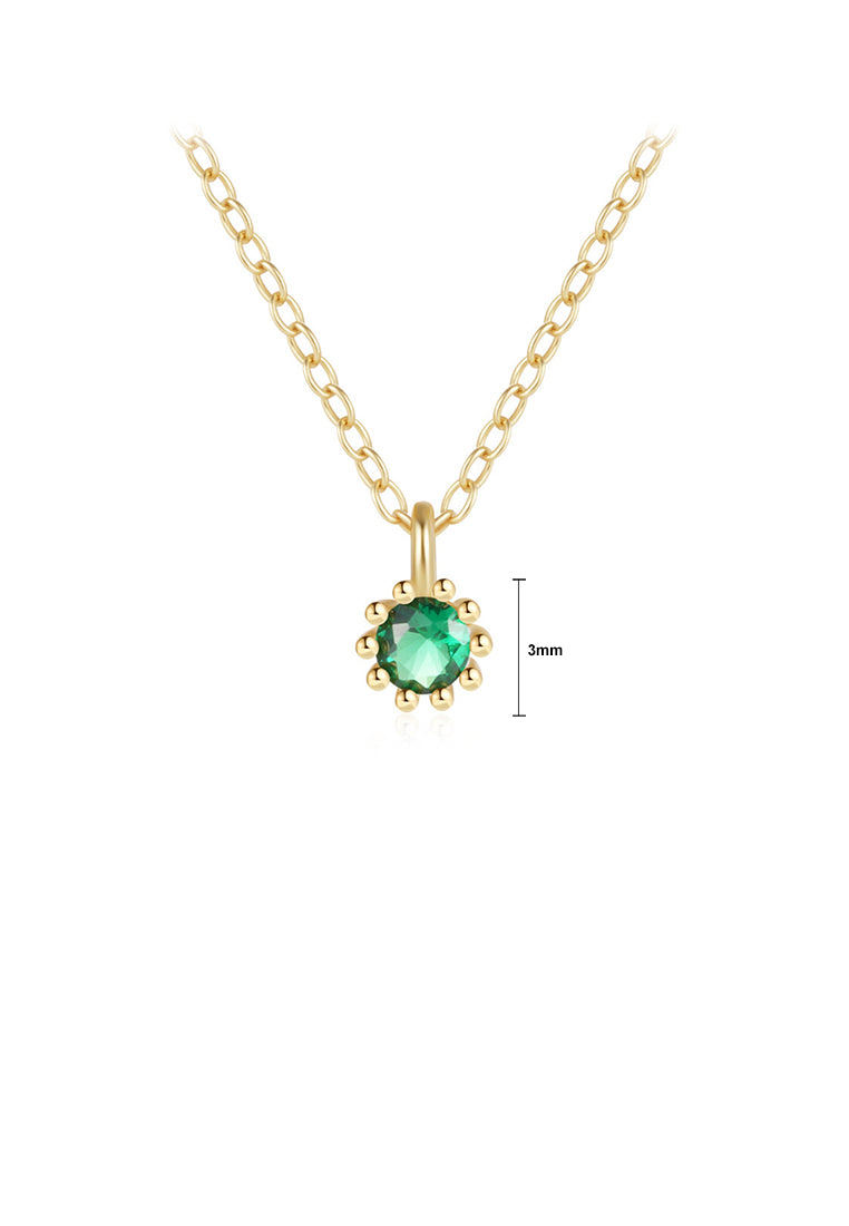 925 Sterling Silver Plated Gold Simple and Fashion Geometric Round Green Cubic Zirconia Pendant with Necklace - Luxurious Look