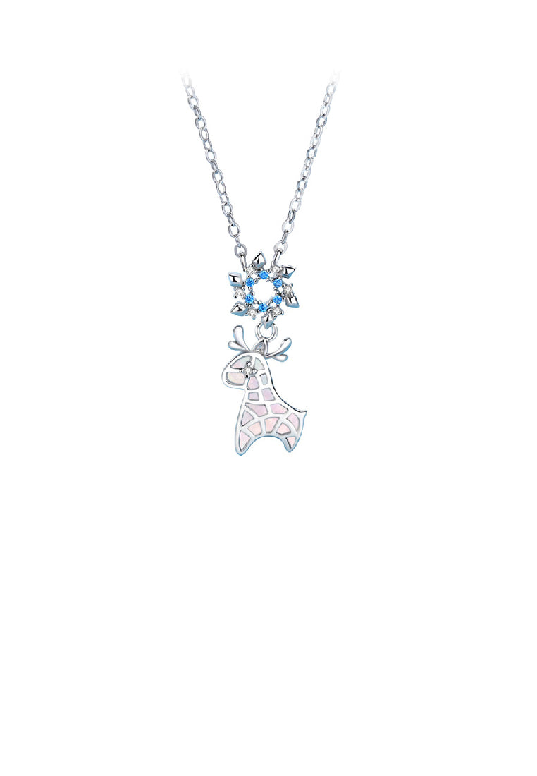 925 Sterling Silver Fashion Cute Christmas Elk Snowflake Pendant with Cubic Zirconia and Necklace - Luxurious Look