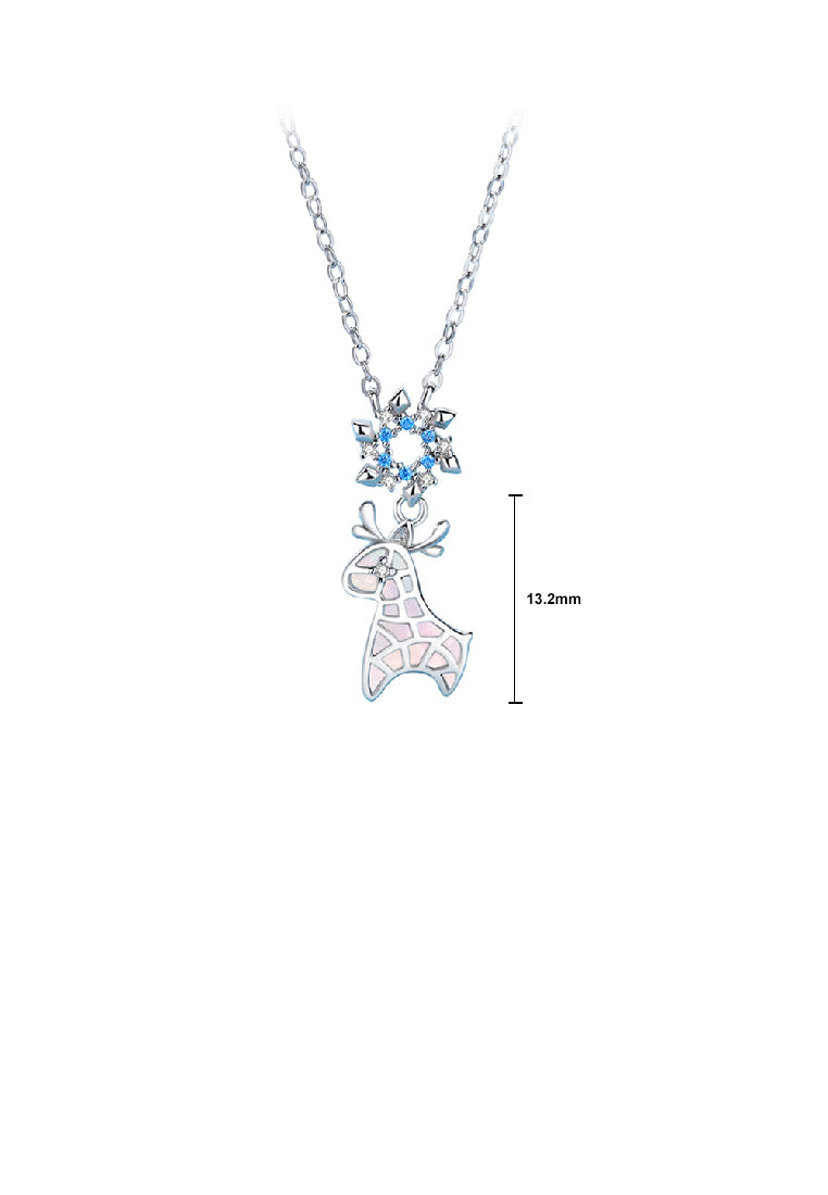 925 Sterling Silver Fashion Cute Christmas Elk Snowflake Pendant with Cubic Zirconia and Necklace - Luxurious Look