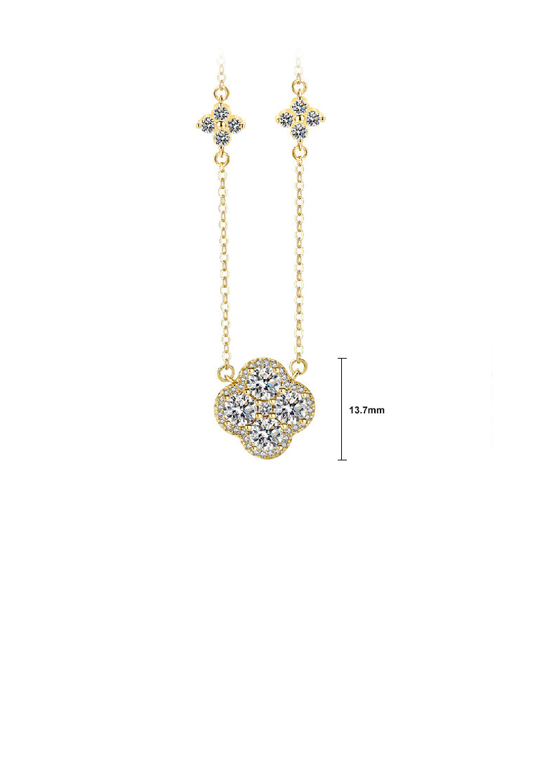 925 Sterling Silver Plated Gold Simple Brilliant Four-leafed Clover Pendant with Cubic Zirconia and Necklace - Luxurious Look
