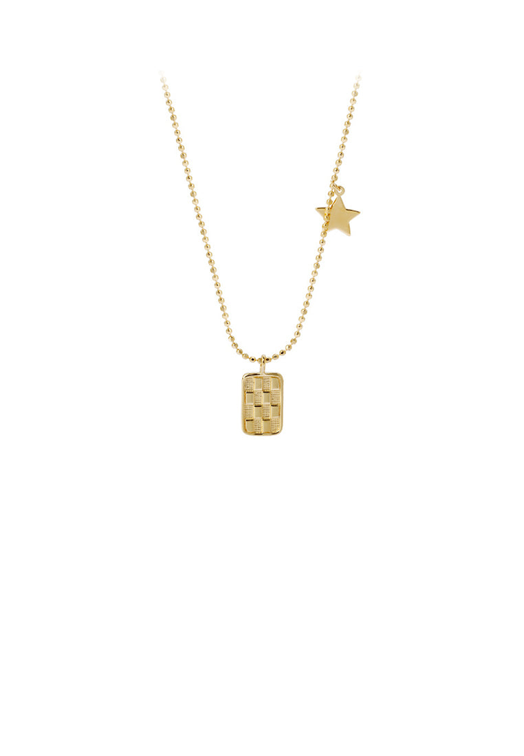 925 Sterling Silver Plated Gold Simple Temperament Geometric Square Star Pendant with Necklace