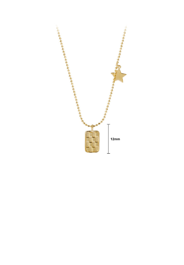 925 Sterling Silver Plated Gold Simple Temperament Geometric Square Star Pendant with Necklace