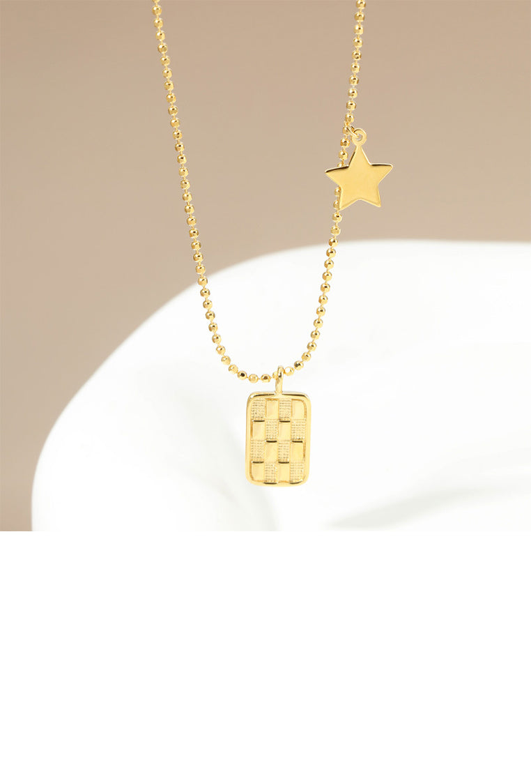 925 Sterling Silver Plated Gold Simple Temperament Geometric Square Star Pendant with Necklace