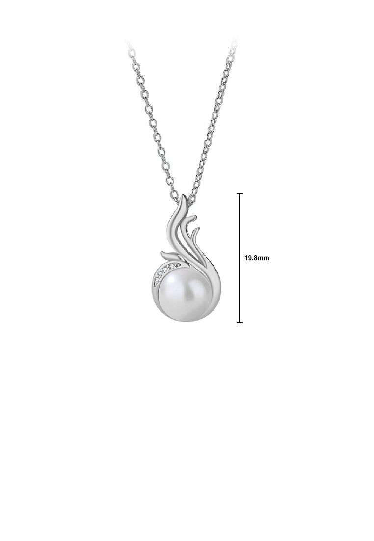 925 Sterling Silver Fashion Temperament Pteris Imitation Pearl Pendant with Cubic Zirconia and Necklace - Luxurious Look
