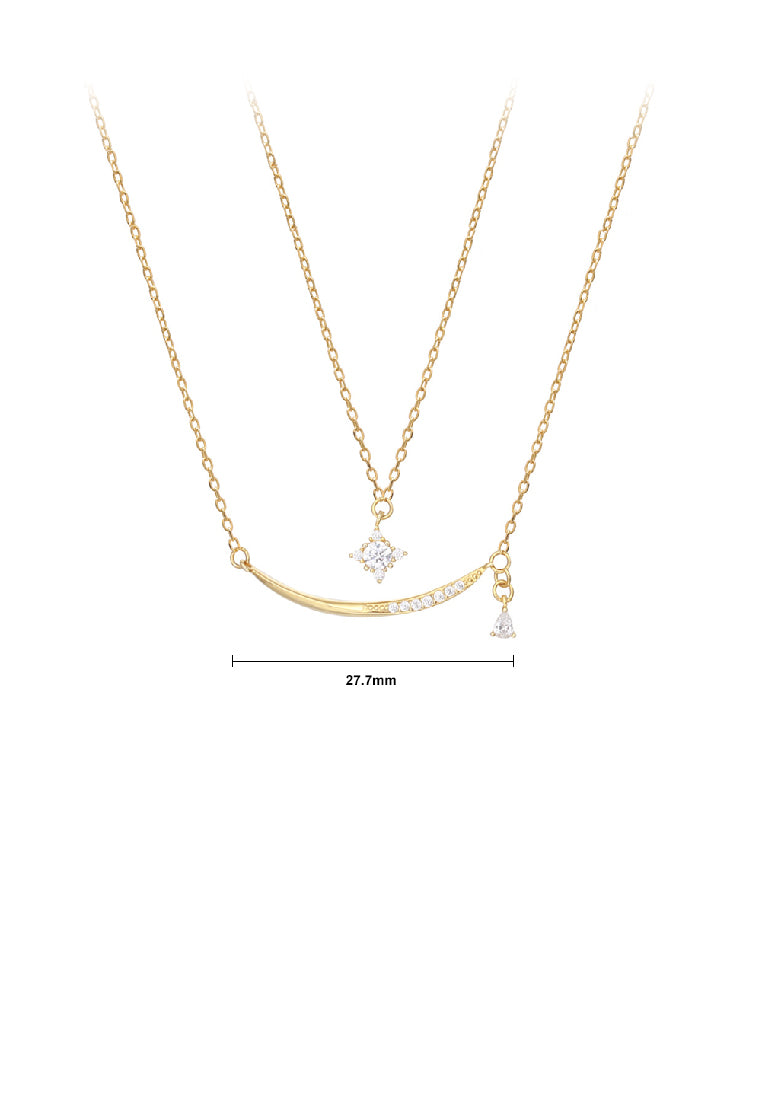 925 Sterling Silver Plated Gold Fashion Simple Smile Star Pendant with Cubic Zirconia and Double Layer Necklace - Luxurious Look