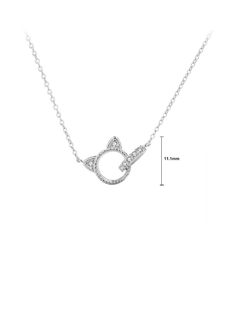 925 Sterling Silver Simple Cute Cat Double Ring Pendant with Cubic Zirconia and Necklace - Luxurious Look