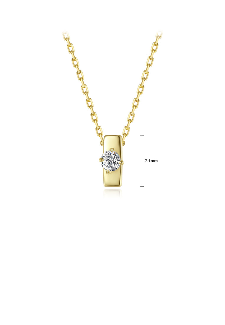 925 Sterling Silver Plated Gold Simple and Fashion Strip Geometric Pendant with Cubic Zirconia and Necklace - Luxurious Look
