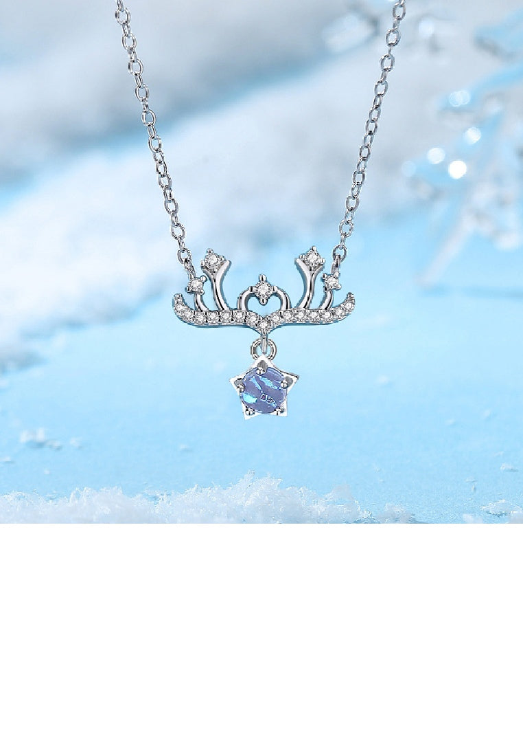 925 Sterling Silver Fashion Temperament Christmas Elk Pendant with Cubic Zirconia and Necklace - Luxurious Look
