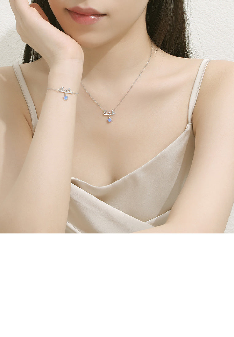 925 Sterling Silver Fashion Temperament Christmas Elk Pendant with Cubic Zirconia and Necklace - Luxurious Look