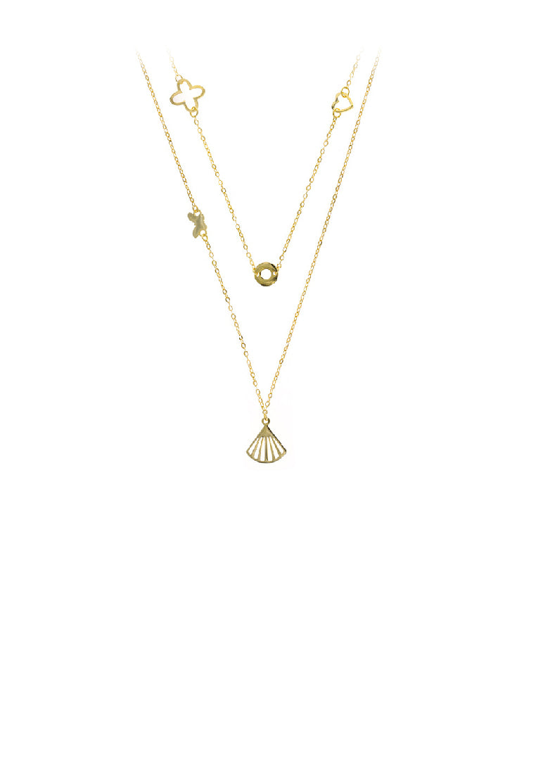 925 Sterling Silver Plated Gold Fashion Simple Hollow Scalloped Scallop Pendant with Double Layer Necklace
