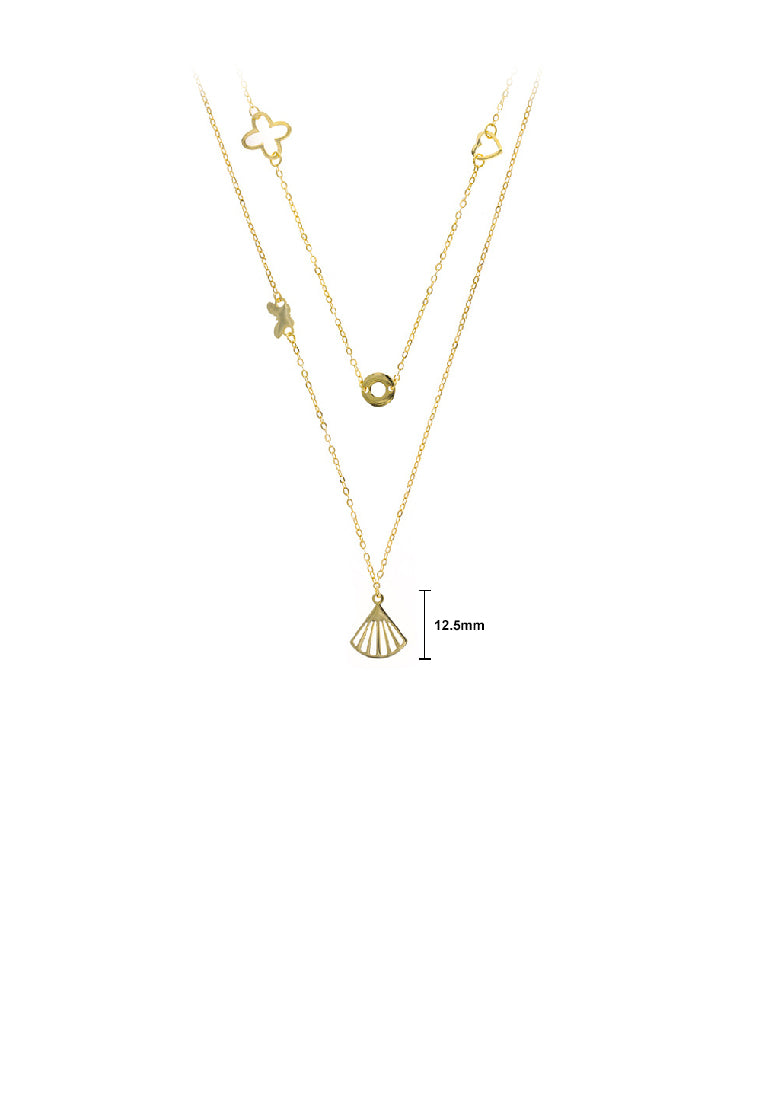 925 Sterling Silver Plated Gold Fashion Simple Hollow Scalloped Scallop Pendant with Double Layer Necklace