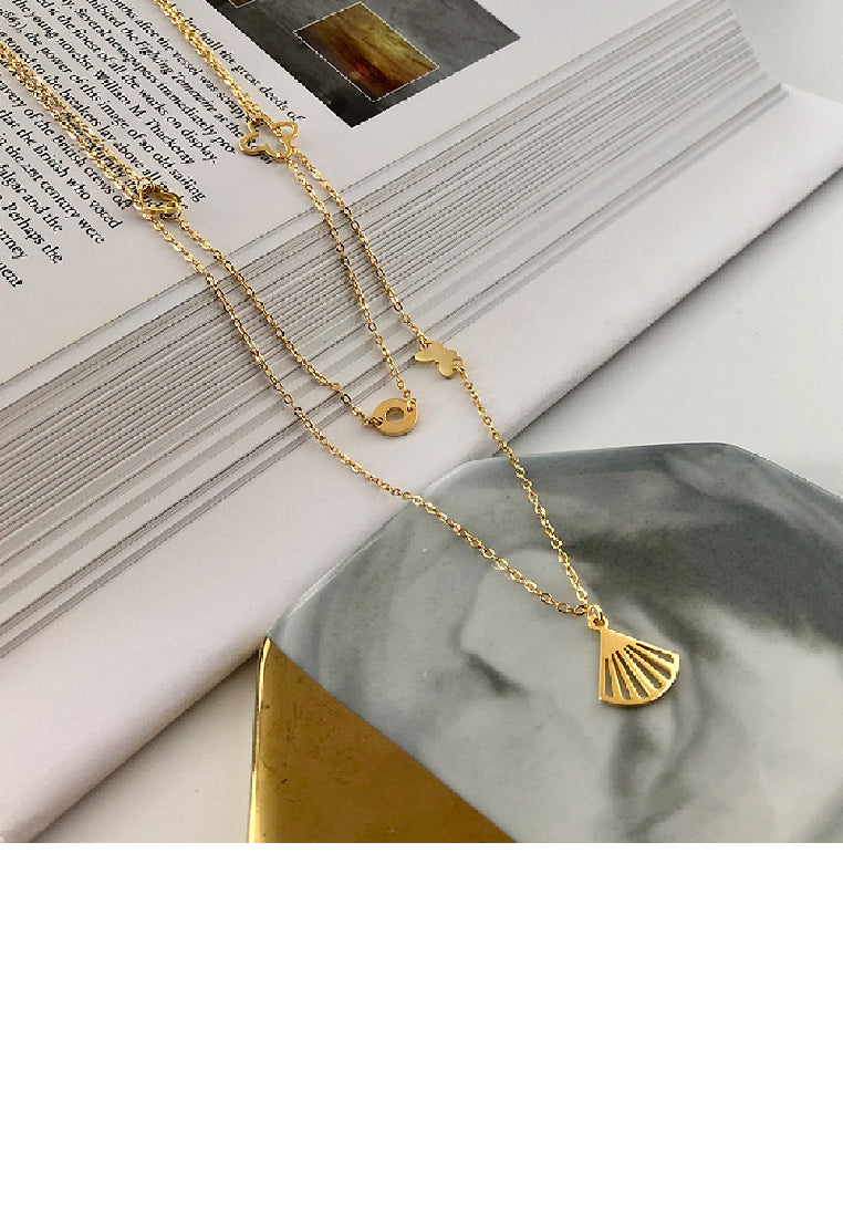 925 Sterling Silver Plated Gold Fashion Simple Hollow Scalloped Scallop Pendant with Double Layer Necklace