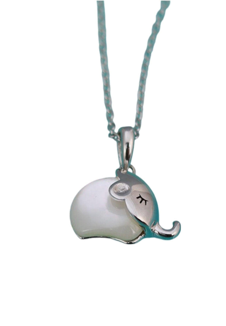 925 Sterling Silver Plated Rose Gold Simple Cute Elephant Mother-of-pearl Pendant with Necklace