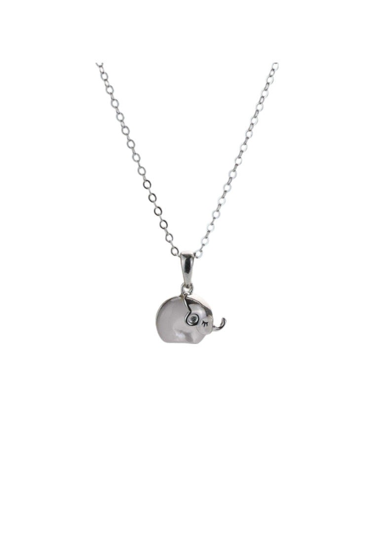 925 Sterling Silver Plated Rose Gold Simple Cute Elephant Mother-of-pearl Pendant with Necklace