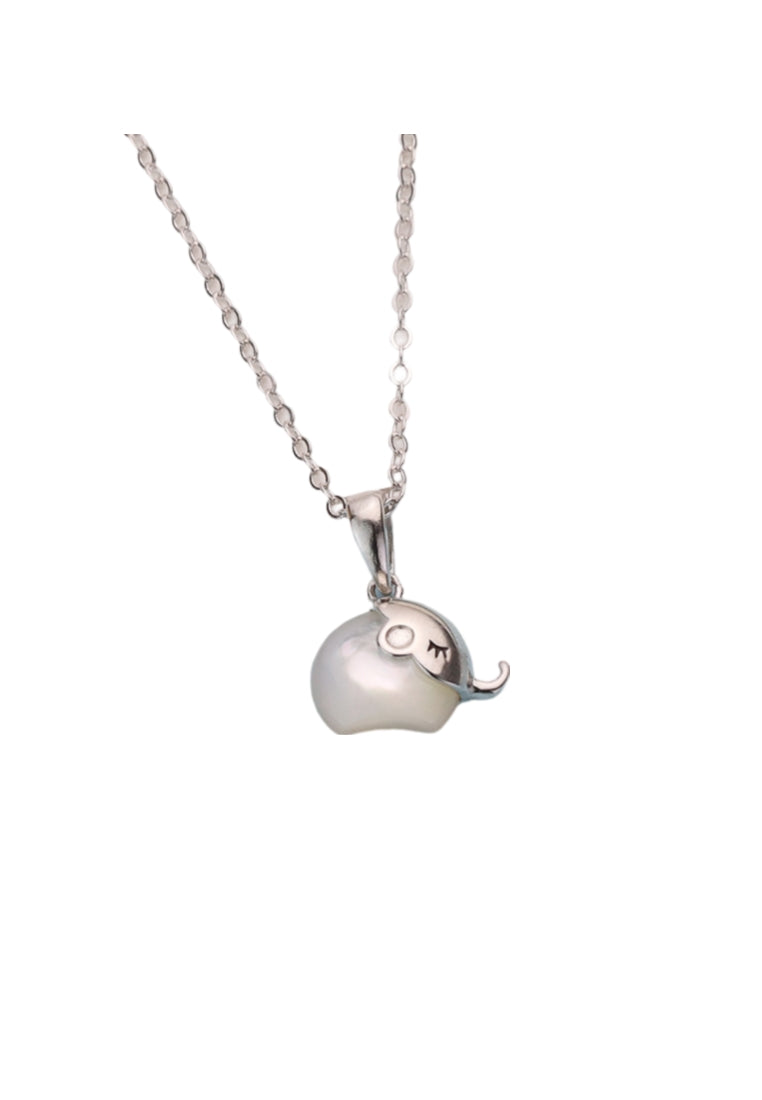 925 Sterling Silver Plated Rose Gold Simple Cute Elephant Mother-of-pearl Pendant with Necklace