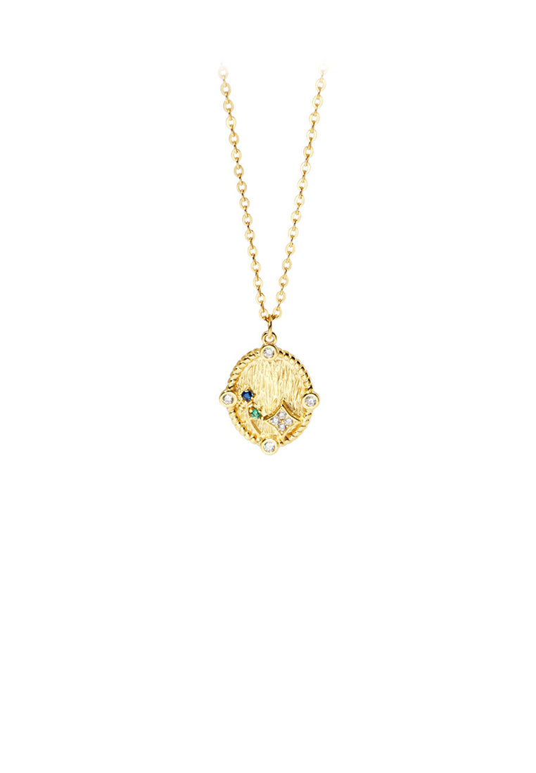 925 Sterling Silver Plated Gold Fashion Vintage Geometric Oval Pendant with Cubic Zirconia and Necklace - Luxurious Look